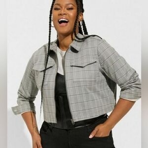 Torrid Super Soft Denim Zip Front Jacket Gray Plaid - Size 2X